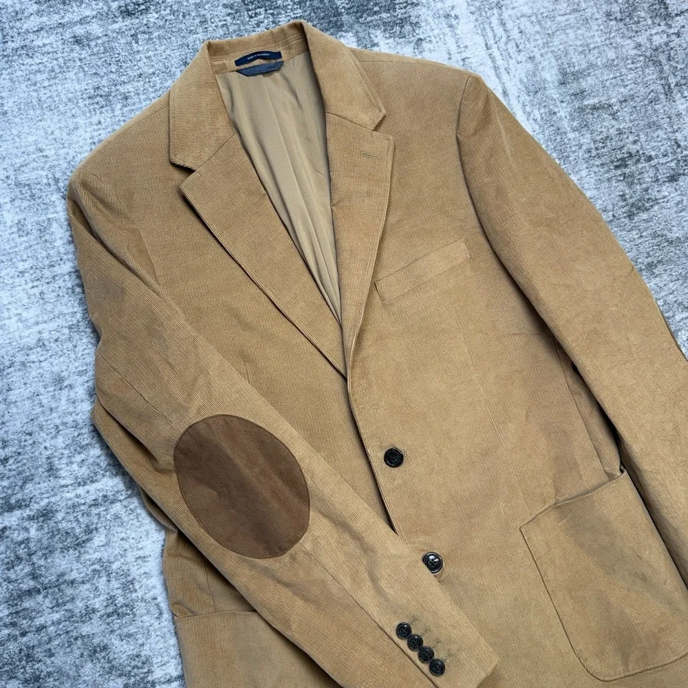 Lands End Blazer Mens 42 Tan Brown Corduroy Sport Coat Jacket Elbow Patches Ivy